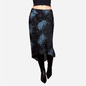 90s floral midi skirt high low style black blue - size medium from A Byer